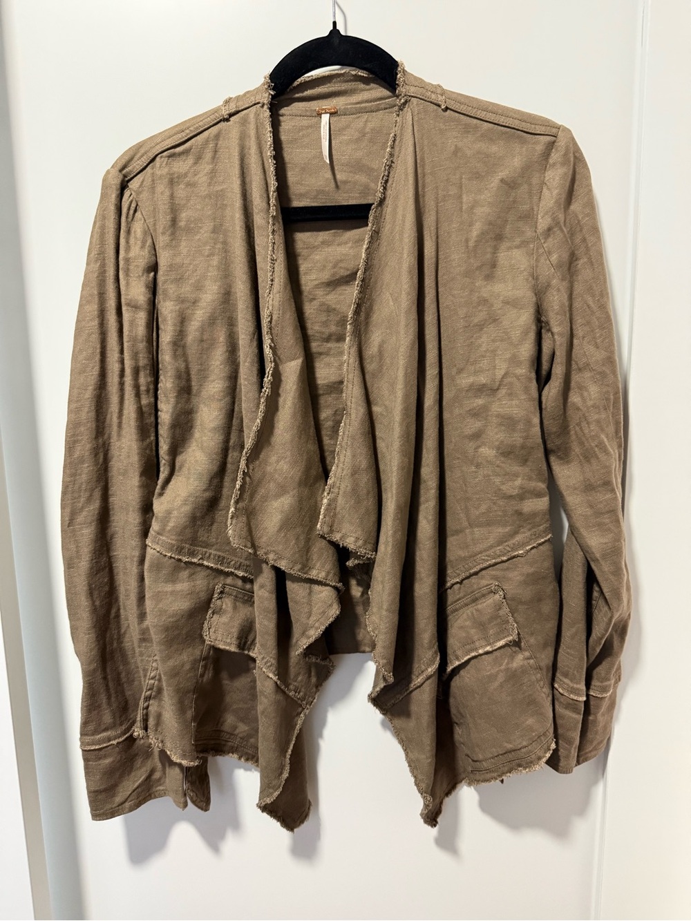 Free People Frayed Open-Front Draped Blazer - Khaki Green